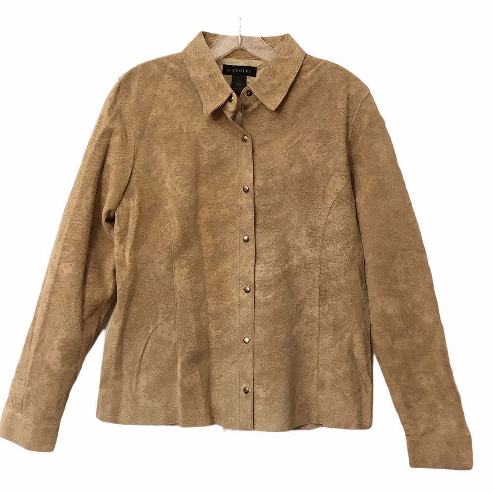 New Harold’s Tan Paisley Suede Leather Shacket L